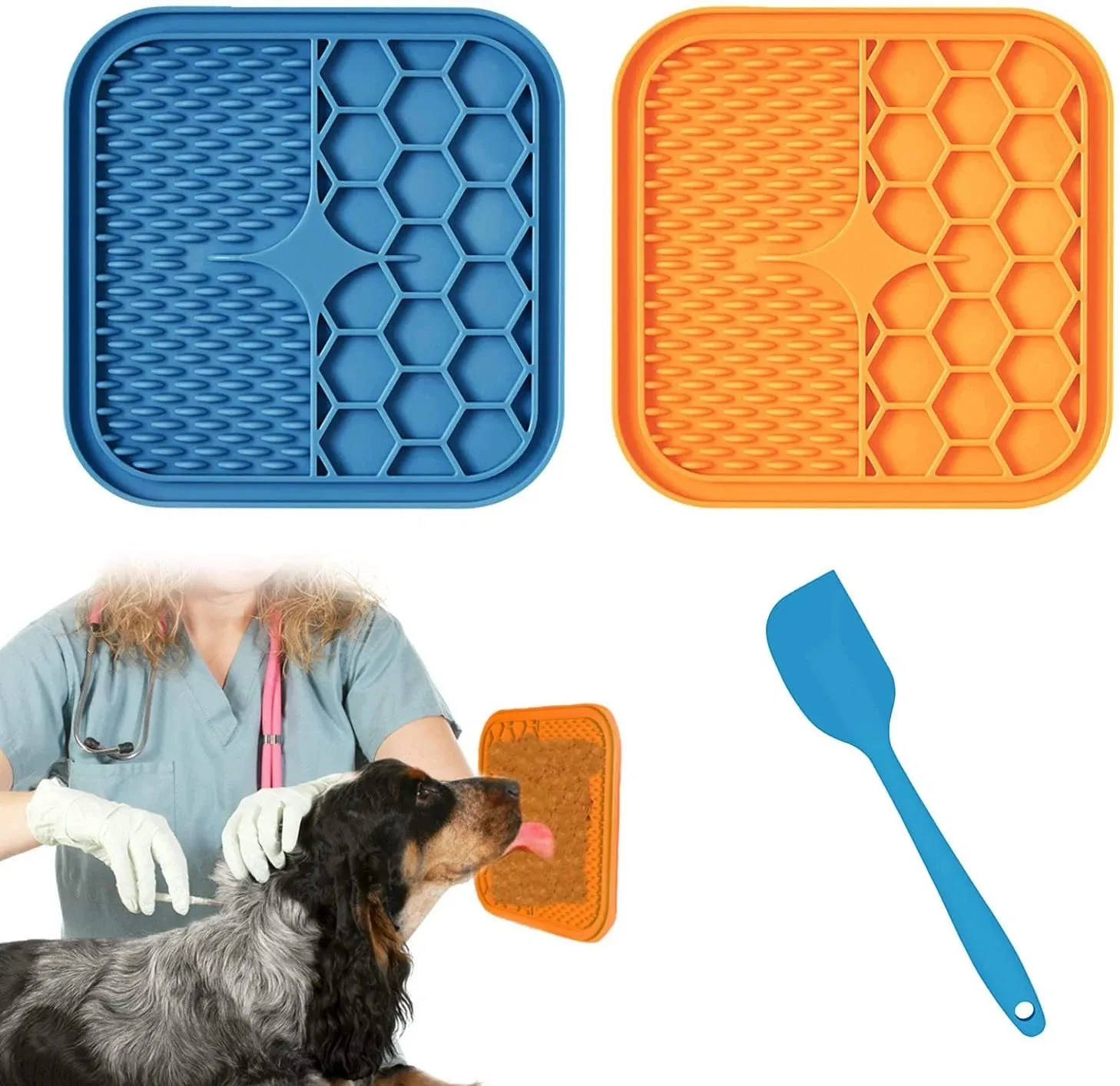 Pet Feeding Mat With Scraper Slower Feeder Pad For Cat Dog Licky Licking Mat Puppy Bathing Distraction Pads Silicone Dispenser