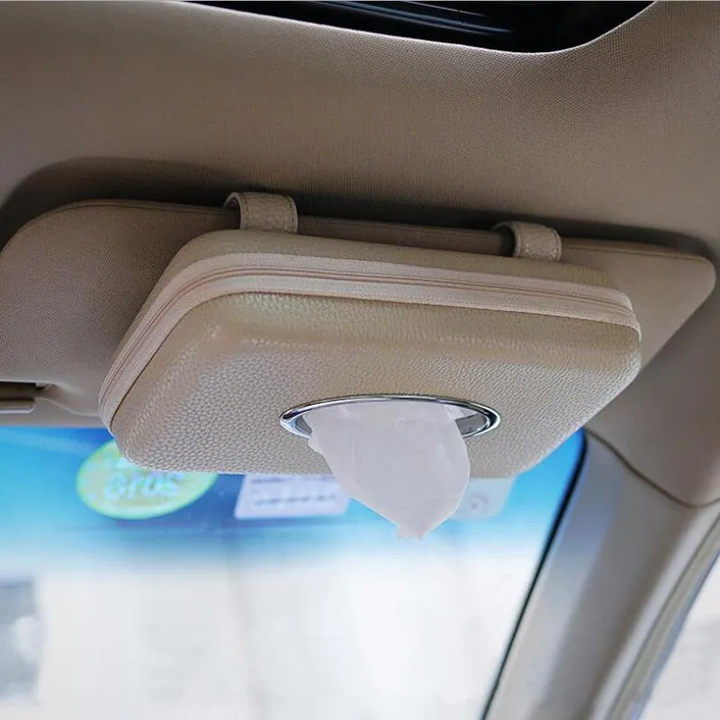 Scatola per fazzoletti per auto tipo appeso Tenda parasole Custodia in pelle in microfibra Protezione solare Scatola pendente per sedile posterioreAuto