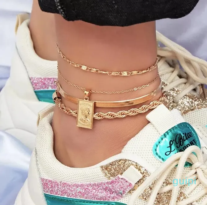 2022 Yeni Moda 4pcs Hame Anklet Bileklik Kadınlar İçin Ayak Aksesuarları Yaz Plajı Çıplak Ayak Sandalet Bilezik Bacak Üzerinde Bacak Bilgi Ayak Bileği