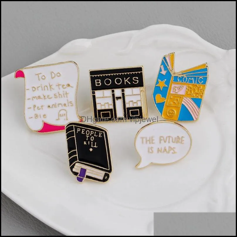 2018 Cute Enamel books Brooches women Men bookstore Reel creative Cartoon Pins badge For children Fashion Jewelry Gift