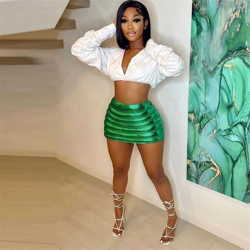 9 Colors Silver Bubble Skirt Fashion Personalized Waterproof Zipper High Elasticity Women Bodycon Mini Skirts