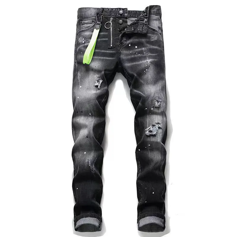 Designerjeans hip-hop high street modemärke jean retro slitna viksömmar herrdesign motorcykel ridning slimmade byxor