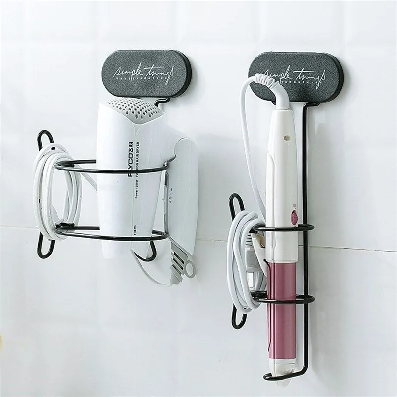 Hair Blow Dryer Stand Bathroom Organizer WC Accessories Adhesive Wall Mounted Curling Iron Straightener Holder Hook 220611