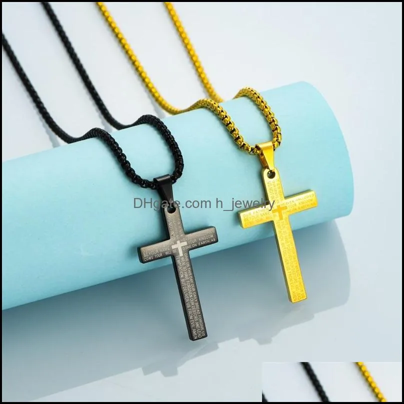 stainless steel cross pendant necklace fashion men women gold silver color bible scriptures christian prayer jewelry gifts