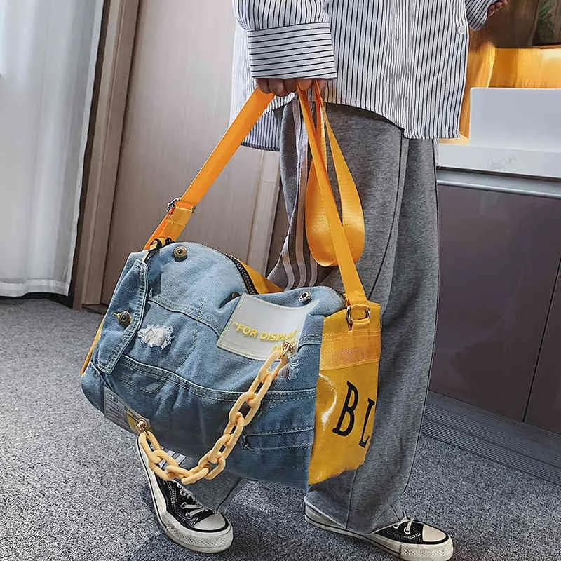 Denim duffel bags Women Large Capacity Travel Bag Designer Women Luxury Jeans Gym Tote Bag Weekend bags 220626