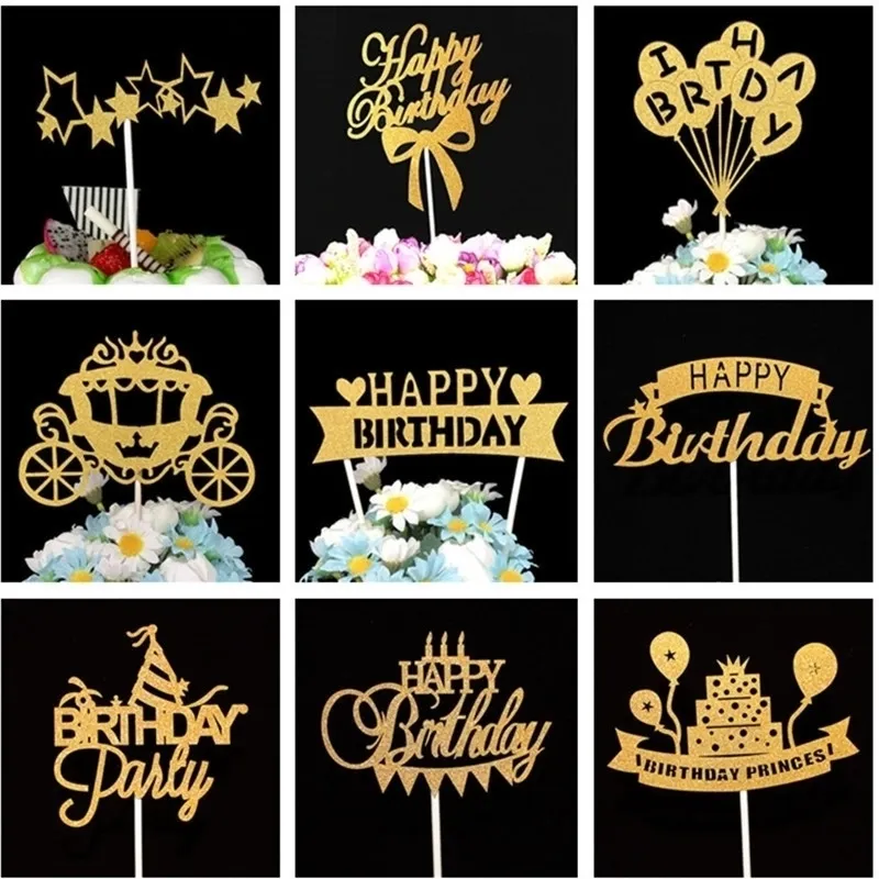 Cake Toppers 16 Party Decoration Cupcake Baby Shower Boy Supplies Gunsten Happy Birthday Y200618