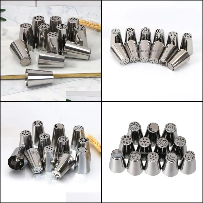 12pcs/set russian piping tips cake decorating cream confectionery nozzles stainless steel pastry baking tools &