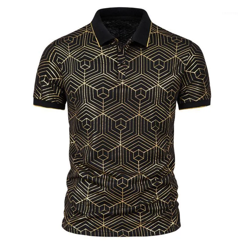 Mäns polos Geometrisk Skriv ut Skjorta Sommar Kortärmad Slå ner Collar Skjortor Slim Fit Holiday Casual Men Kläder Chemise Homme