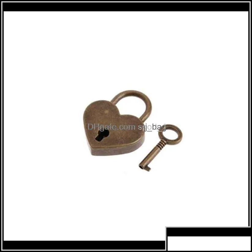 Door Locks Heart Shaped Vintage Mini Love Padlocks With Key For Handbag Small Lage Bag Diary Book Dha2698 Axkga K7Nlg