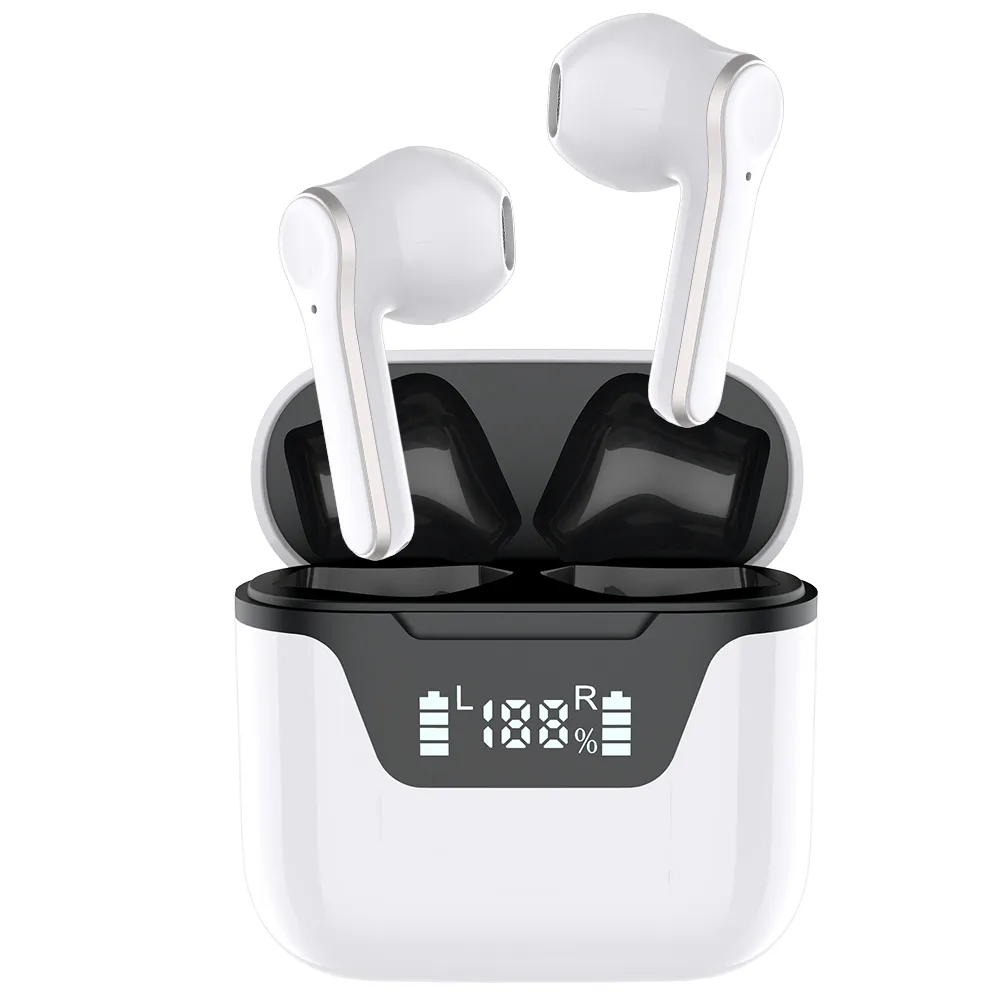 Écouteurs intra-auriculaires sans fil Bluetooth TWS, pour téléphone Apple Android, casque d'appel HD, basse, boîte de Charge de batterie 300mah, affichage LED, étanche IPX4, noir et blanc