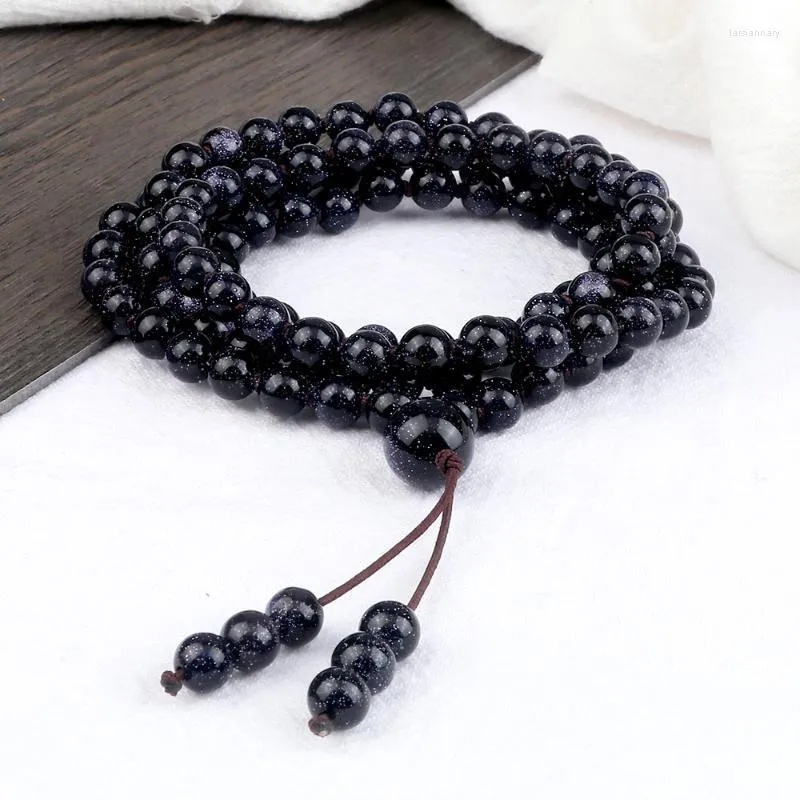 Kralen strengen natuurlijk 6 mm blauw zand armband gebed zegening 108 mala elastiek touw ketting charme yoga armbanden sieraden cadeau voor fr lars22