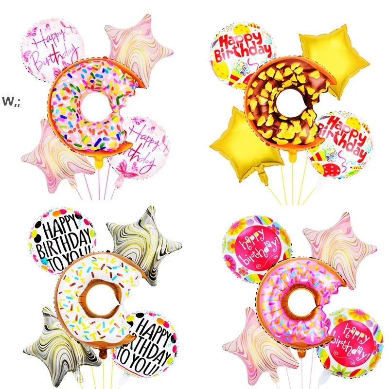 Decoração do partido Donut Foil balão 5 pcs / set feliz aniversário casamento xmas bebê bebê alumínio Balloons infláveis ​​evento suprimentos gcb15197