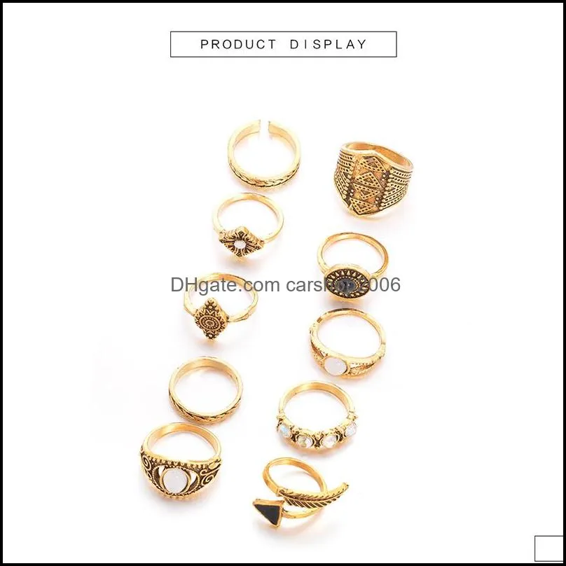 Retro Opal Crown Band Rings Fashion Light Luxury Alloy Plating Arrow Diamond Explosion Star Moon Joint-Rings Geometric Hollow Rhinestone Inlaid Ring Jewelry