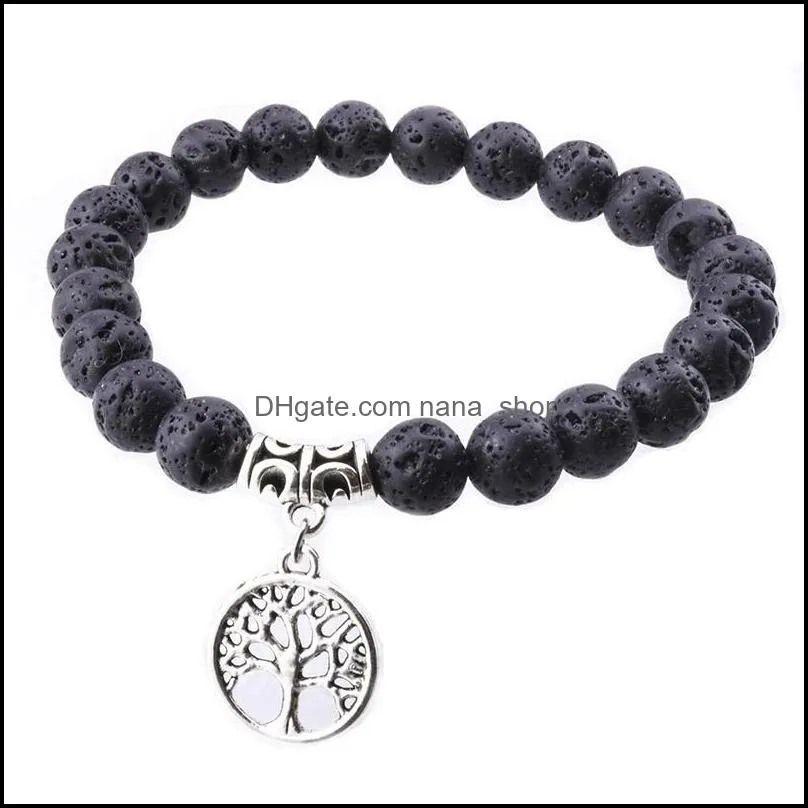 DIY 8mm Black Lava Stone Tree Of Life Bracelet Diy Aromatherapy  Oil Diffuser Bracelet Stretch Yoga Jewelry