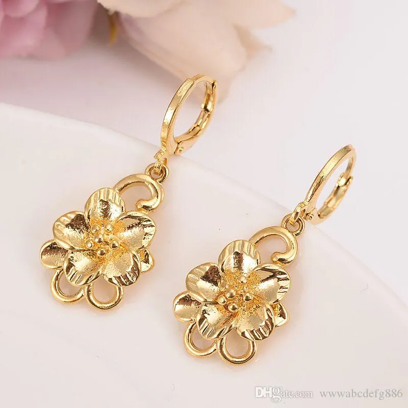 Boucles d'oreilles en or fin 24 k remplies de grandes fleurs ensemble de Bijoux pendentif chaîne mariée africaine mariage fleur Bijoux éthiopiens