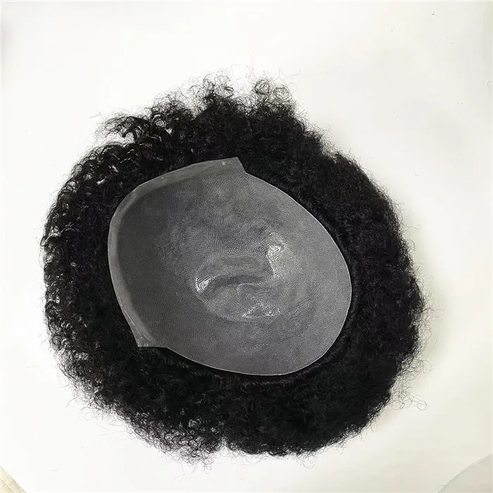 Indiase menselijke maagdelijke haarvervanging Volledige PU handgebonden mannelijke pruiken 8mm golf voor zwarte man in Amerika Fast Express -levering