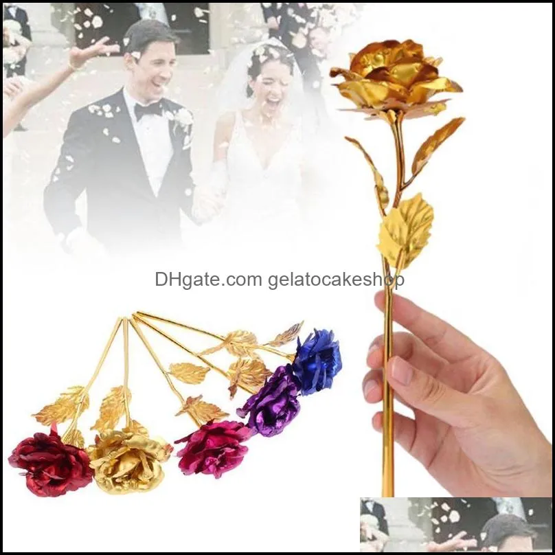 24K Gold Plated Rose with Love Holder Gift Box Valentine`s Mother`s Gift Day Us Dipped Rose Ship Day Flower Gold Drop P9S4