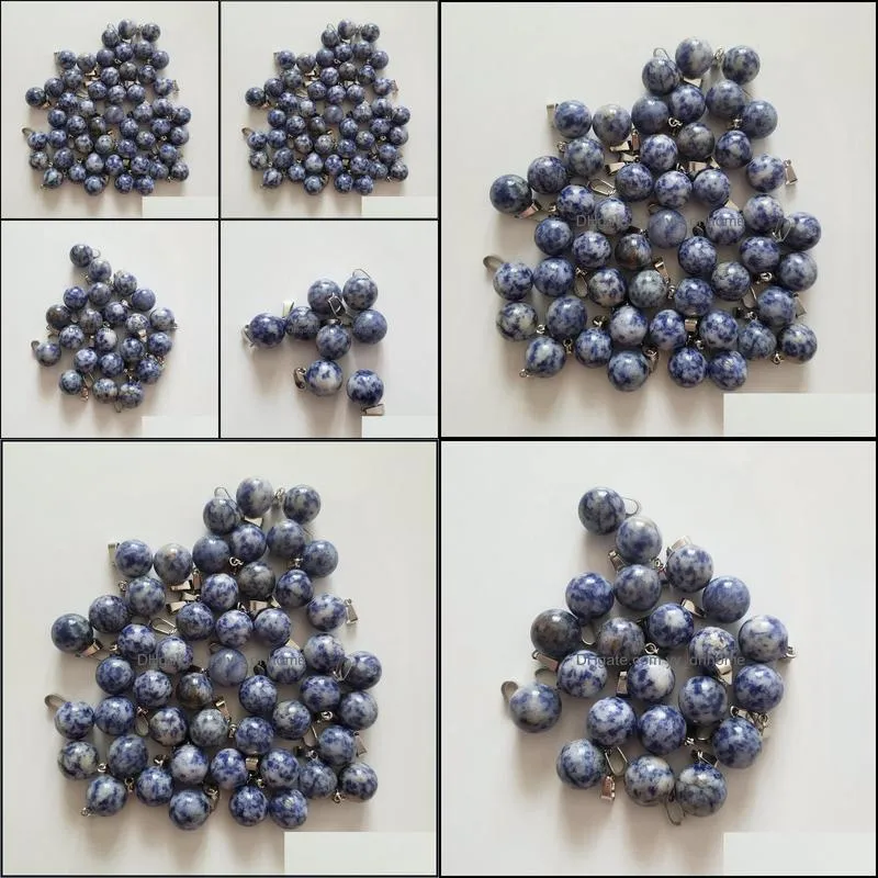 wholesale 50pcs/lot fashion natural sodalite stones round ball shape charms pendants fit necklace