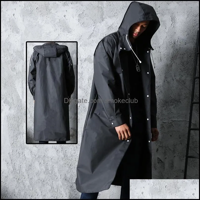 Black Fashion Adult Waterproof Long Raincoat Women Men Rain coat Hooded For Outdoor Hiking Travel Fishing Climbing Thickened 220217