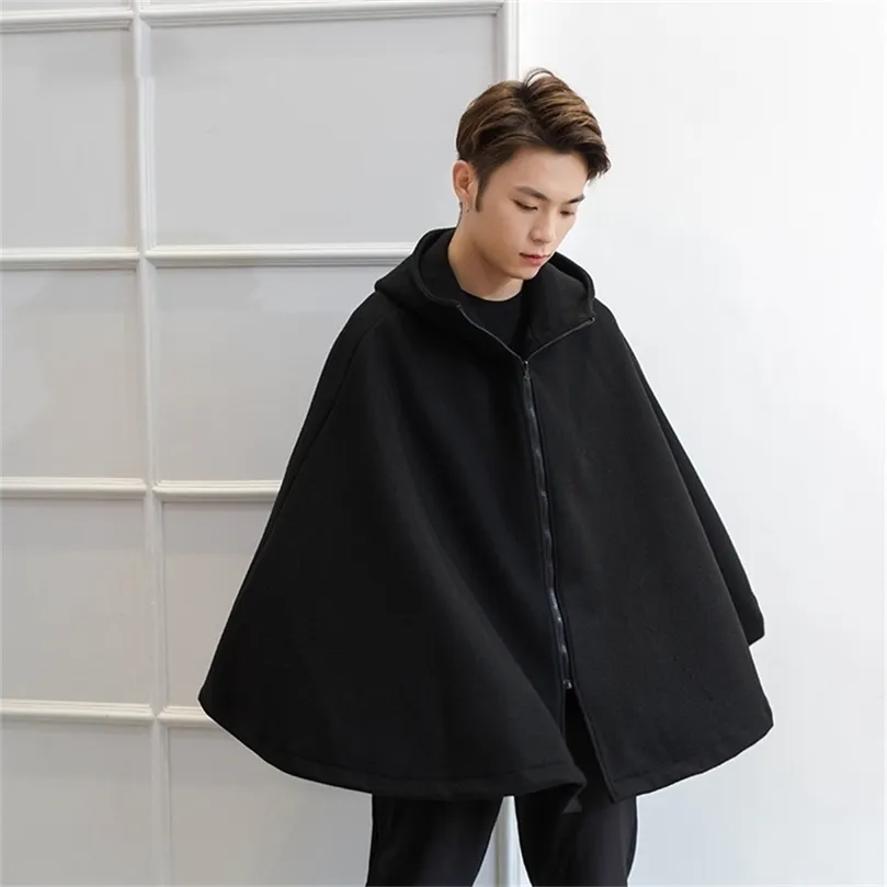 M-4XL Woolen Cape Coat Men's Bat-Type Autumn and Winter Hooded Coat Men's Hoodie Coat Men's Woolen Cape Cape 201222