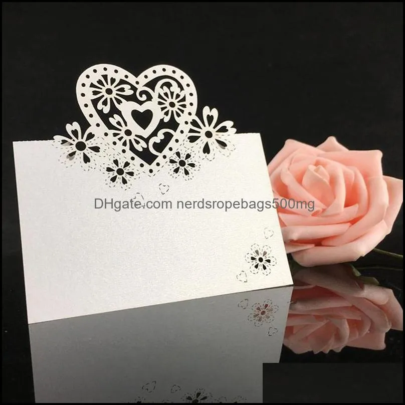 50pcs/Lot Heart Shape Table Cards Wedding Reception Decoration Decor Name Place Message Greeting Card Party Supplies TR0010