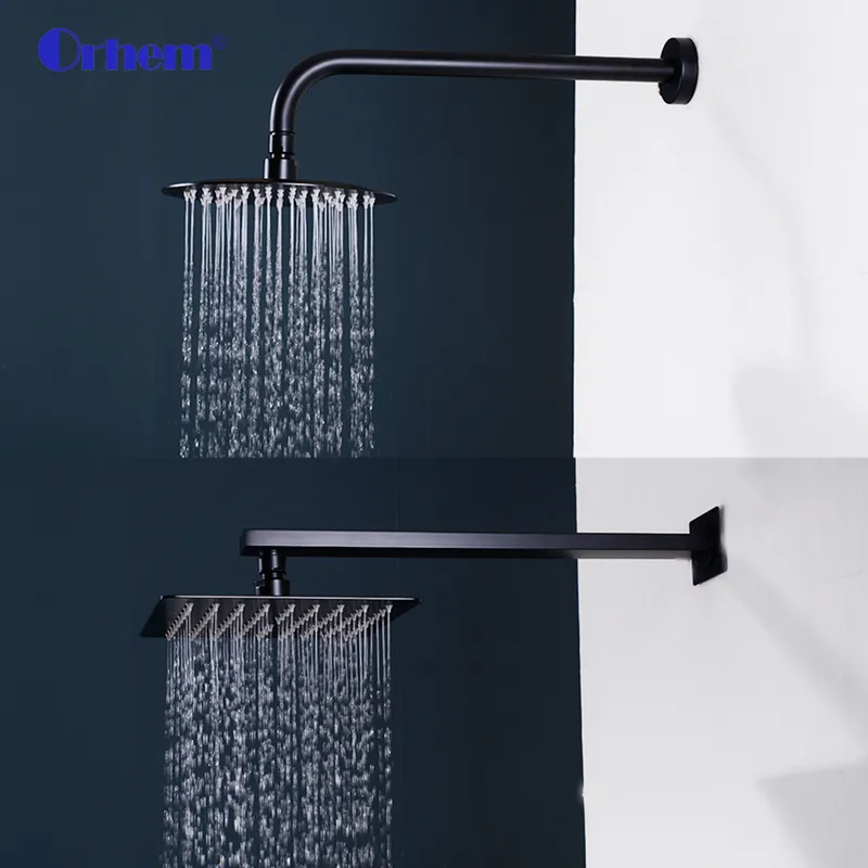 Braccio doccia a pioggia con montaggio a parete, quadrato in acciaio inox nero cromato da 40 cm per accessori doccia con soffione doccia 201105