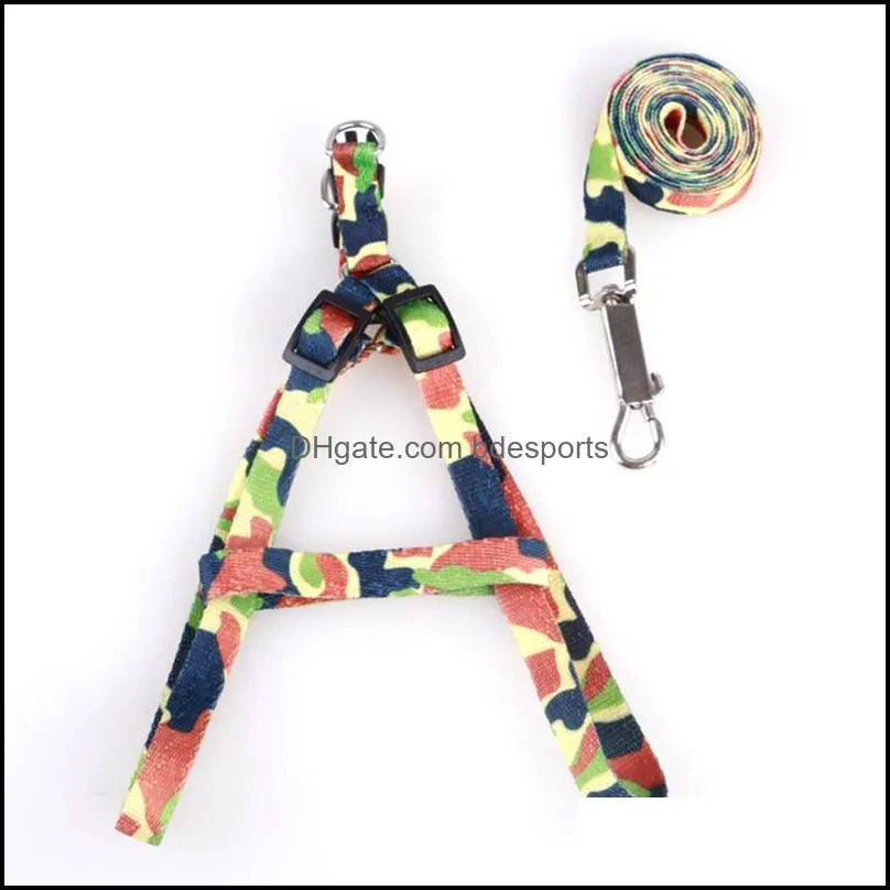 Dog Collars Leashes and Harness Set Adjustable Nylon for Small Dogs Cats Colorful Printed Chest Straps Traction Rope Pets Leash Belt