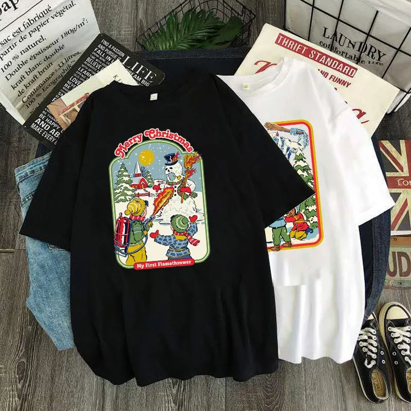 Men's T-Shirts Christmas Tshirts 90s Vintage Print Tops Year Winter Fashion Streetwear Women Men Oversized Novelty Trend Tee