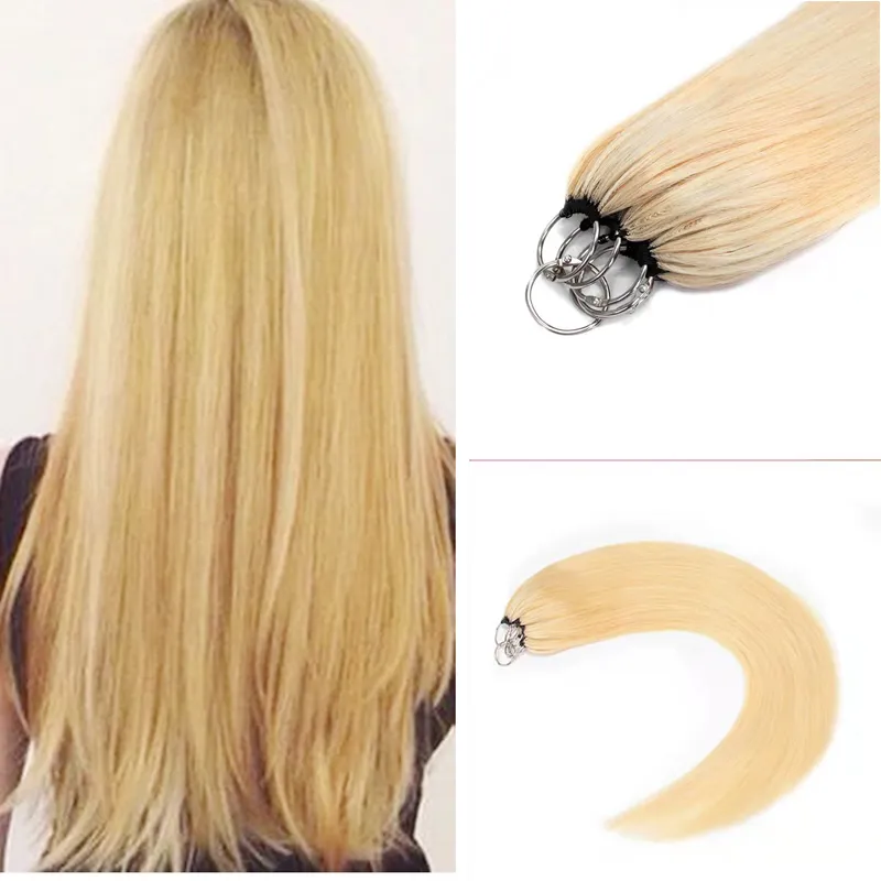 Extensions de cheveux micro boucle DIY Plume Blonde Couleur noir marron Cordon élastique teintable à 100 brins Confortable à porter et réutilisable 18 "20" 22 "24" 26 pouces Nouveau produit