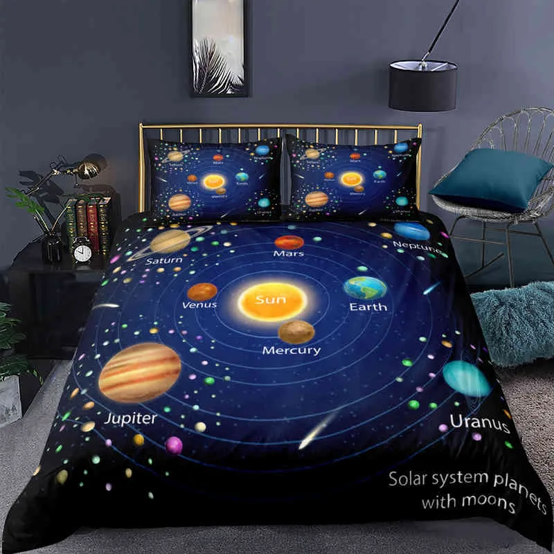Galaxy Solar System Style Sängkläder Set Soft Comporter Däcke Cover Bed Breads For Bed Linen Queen Quilt med örngott