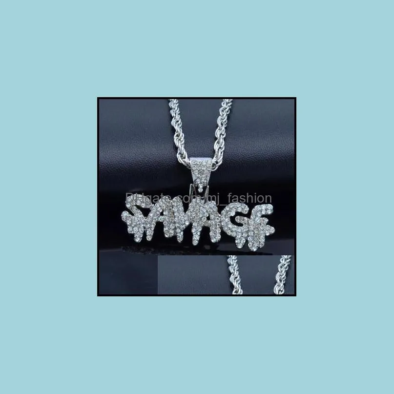 charm fashion men`s hip hop european and american full diamond letters savadf pendant high quality necklace