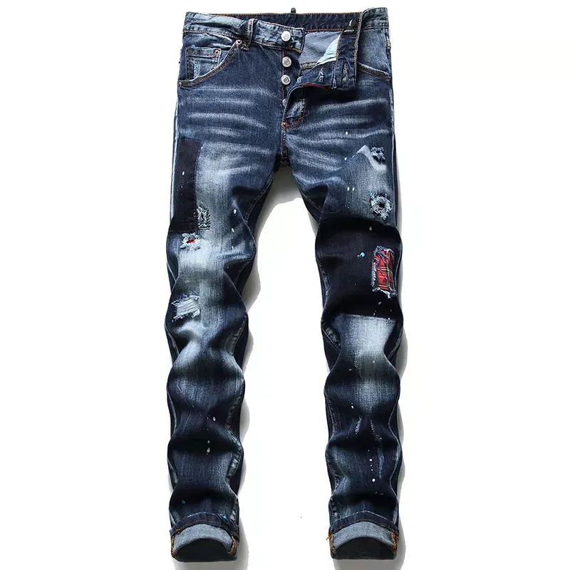Jeans de moda para hombre diseñador negro pantalones para hombre Distressed Ripped Biker Slim Fit Motorcycle Denim para hombres Nuevo