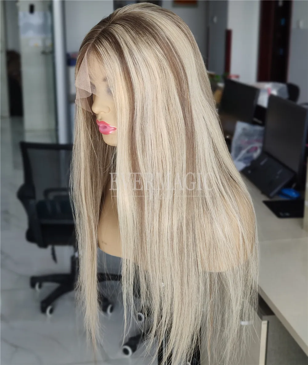 نمط المشاهير balayage 8c60 اللون الجزء العميق الدانتيل الجبهة الباروكات سوبر خط الشعر الطبيعي