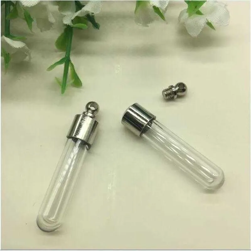 50pcs/lot SCREW CAP tube 35*6mm glass vial pendant crystal Glass Perfume Locket rice vial Screw cap Necklace charm fill bottle G0927