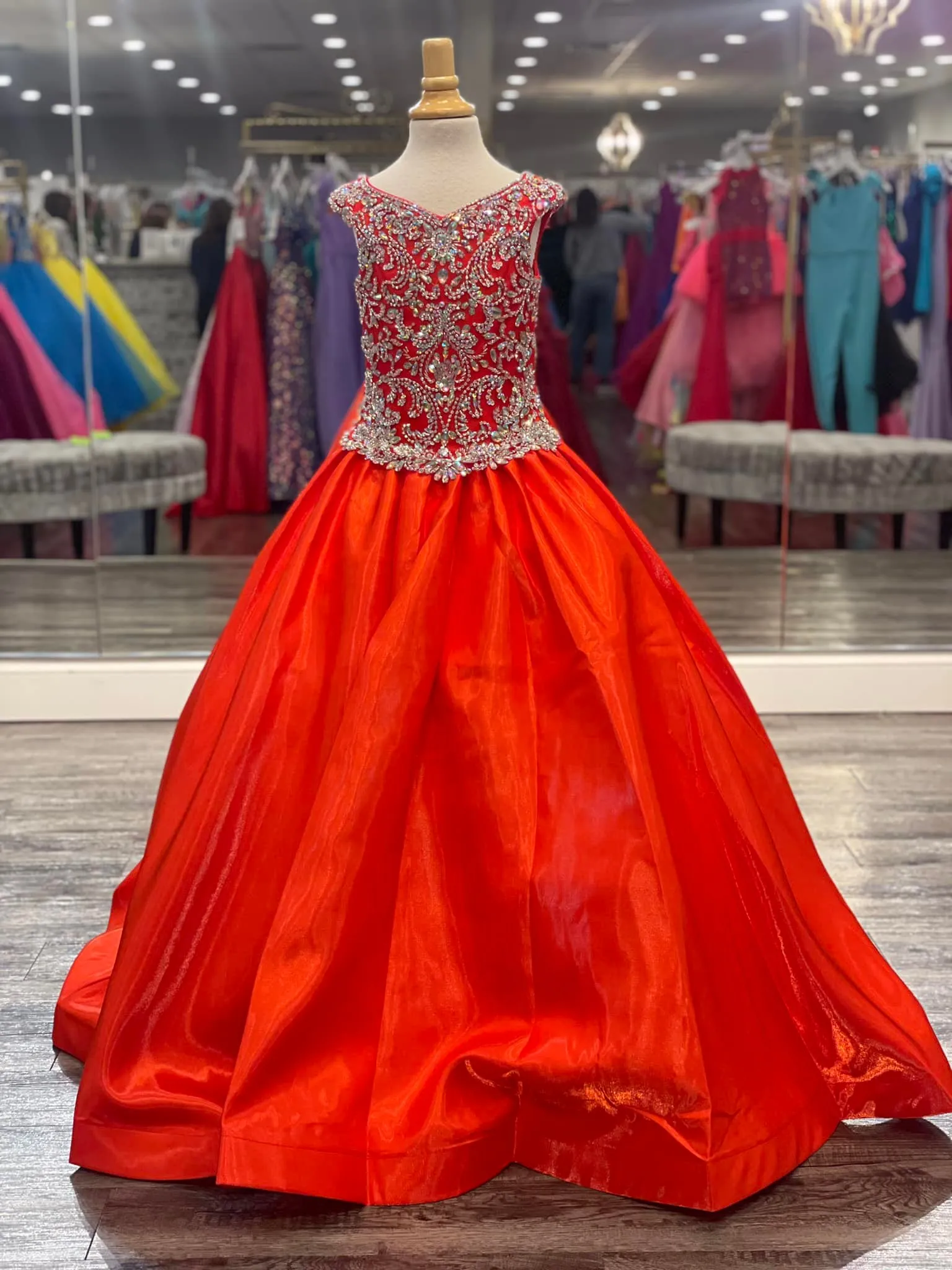 open lace back dress Red Kids Sparkly Sequin High Low Detachable Party Gown GCHK180