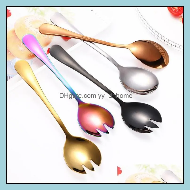 big fork spoon salad fork stainless steel salad spoon silver gold copper rainbow black blue purple