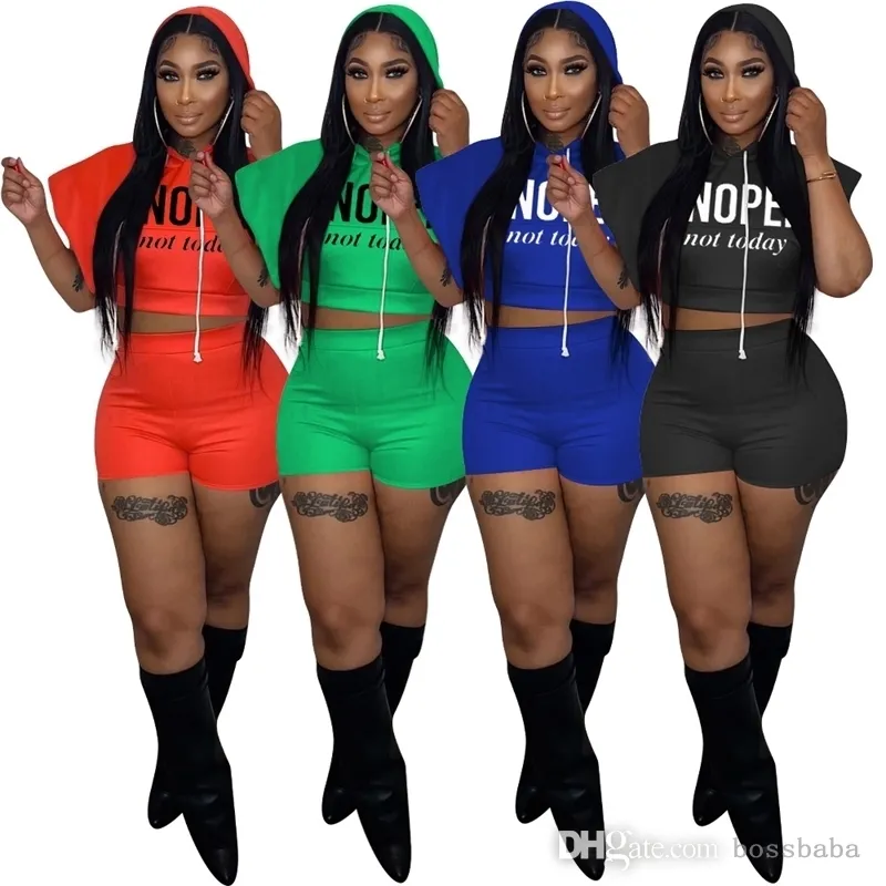 Women Sports Tracksuits 2023 Summer Hooded Short Sleeve Trousers Letter Printed Casual Two Piece Outfits