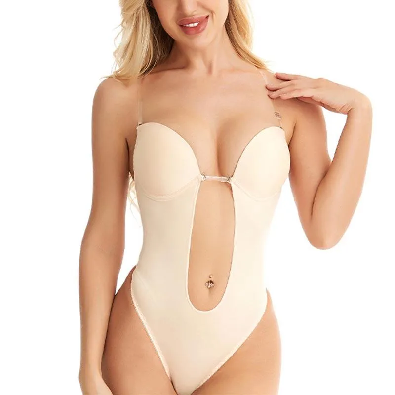 Kadın şekillendirme kadınlar push up korse shapewear vücut şekillendirici tanga derin v yaka bodysuit iç çamaşırı backless seksi yastıklı