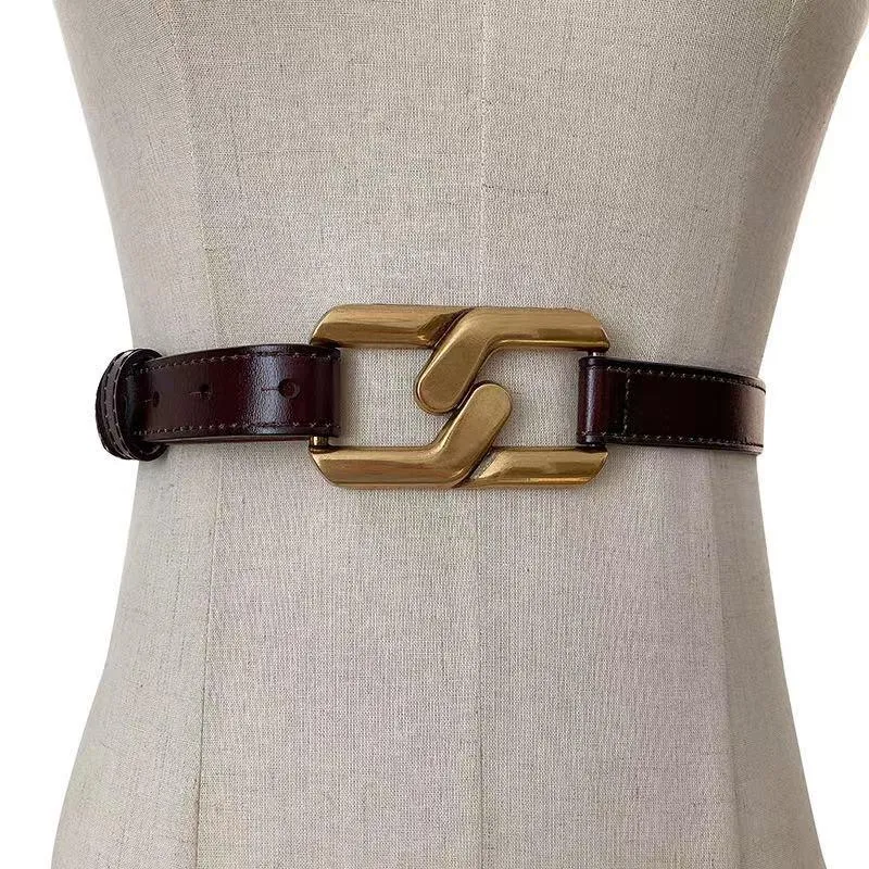 Belts Genuine Leather Lady's Fashionable And Generous Gold Pair Buckle Belt Step On The Sideline Ornamental Trousers Sweater StrapBelts