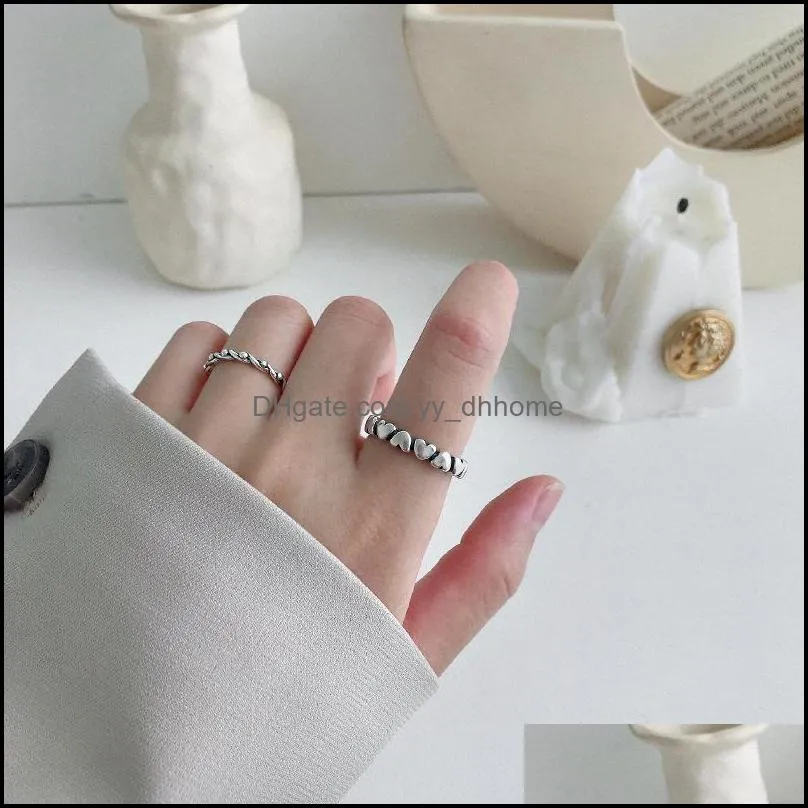 100% Pure 925 Sterling Silver Adjustable Ring for Women Retro INS Forever Love Heart Finger Rings Fine Jewelry Gift YMR795