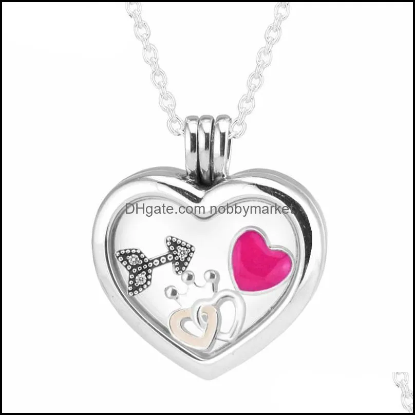 Types Floating Heart Pendant Necklaces For Women 925 Sterling Silver Jewelry Femme Choker Open Glass Locket Necklace Chains
