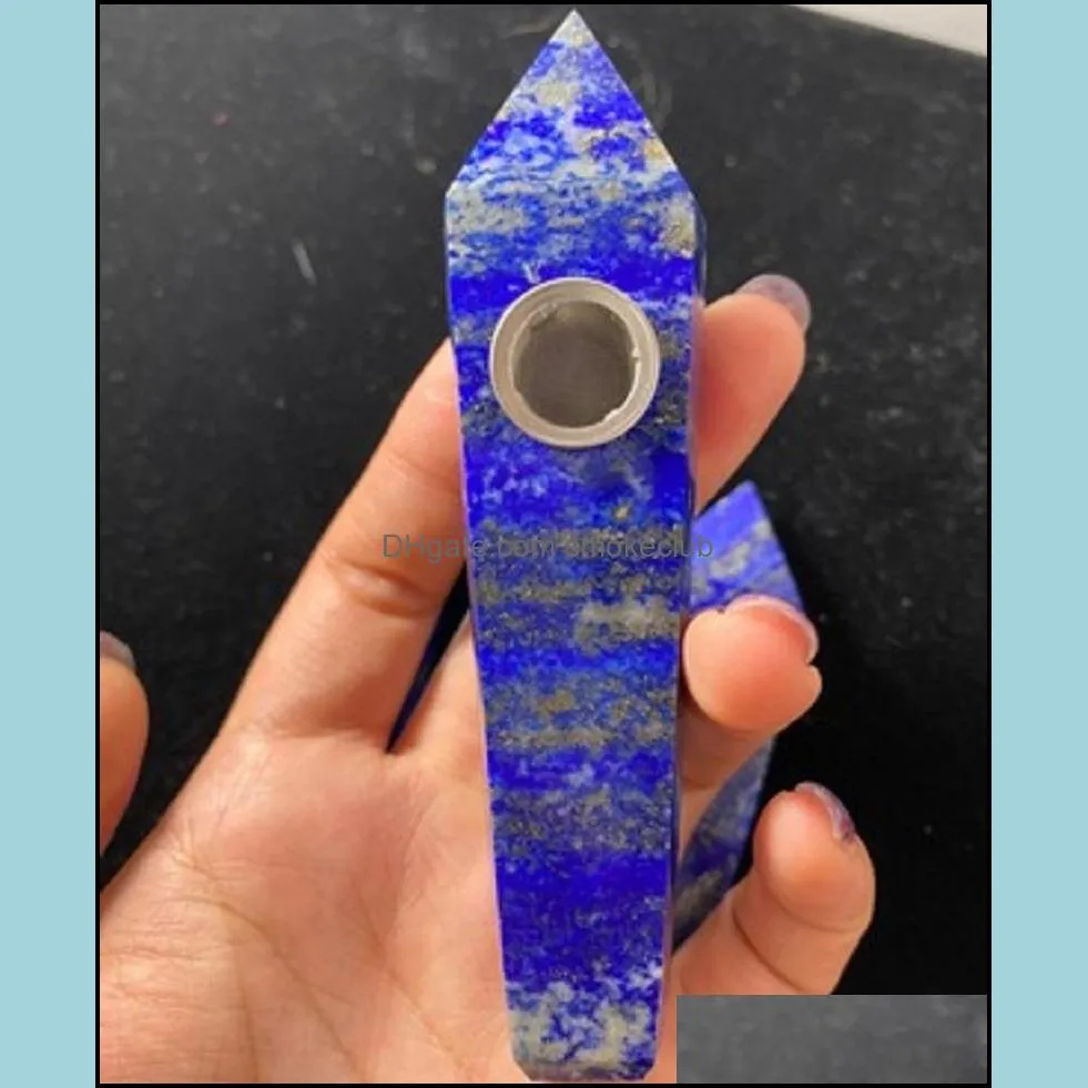 Natural lapis lazuli Smoking Pipes Energy stone Gemstone Tobacco Obelisk Healing wand Crystal Quartz Point Pipe with gift box