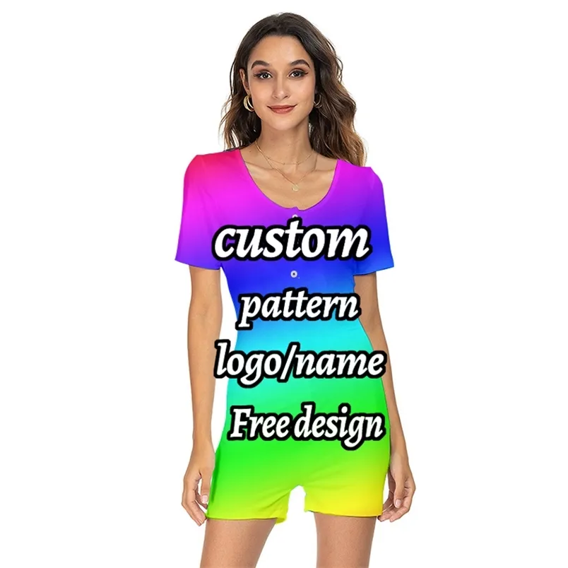 Women Summer Summer Sexy 3D Impressão personalizada Pijama de manga curta Casual 1 PC PC atacado Dropship Boho Bodysuit Rompers shorts 220707