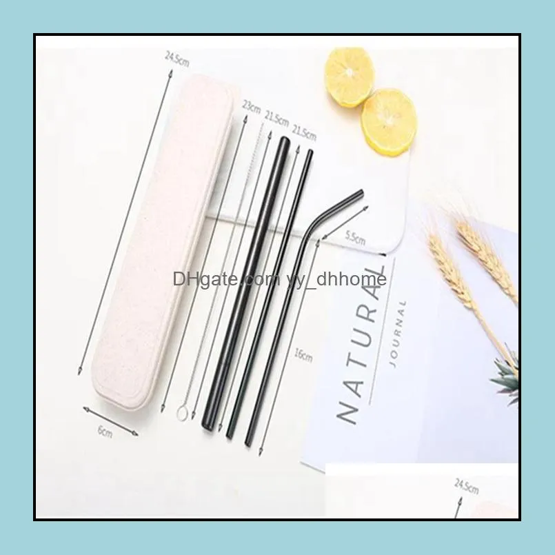 top fashion colorful reusable drinking straws set high quality metal straw with cleaning brush creative gifts kitchen accessories