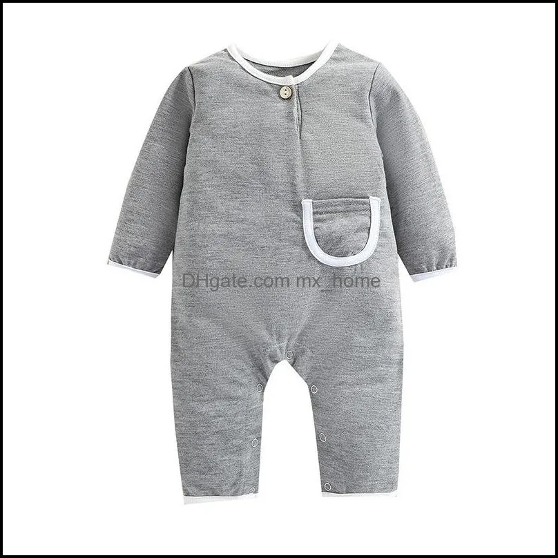 kids rompers girls boys pocket romper infant toddler solid color jumpsuits spring autumn fashion baby climbing clothes z5291