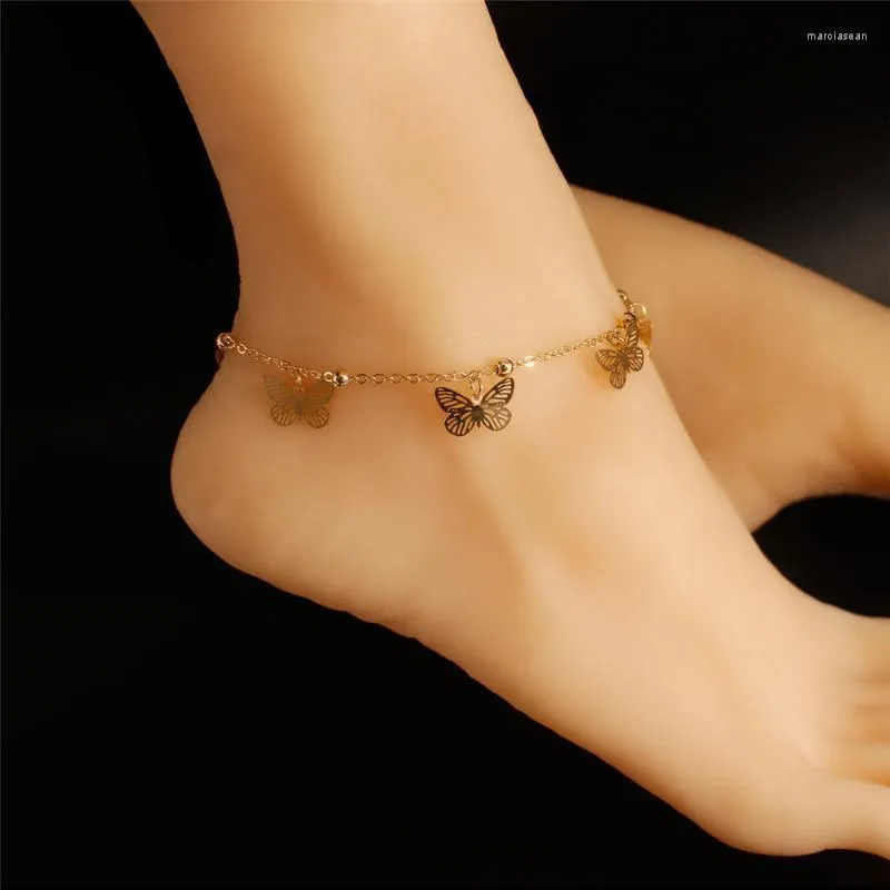 Bracelets de cheville Vintage Gold Butterfly Bracelet à la main pour femmes Pied Jambe Bijoux Chaîne Collier Cheville Charms Cadeau Petite amie Marc22