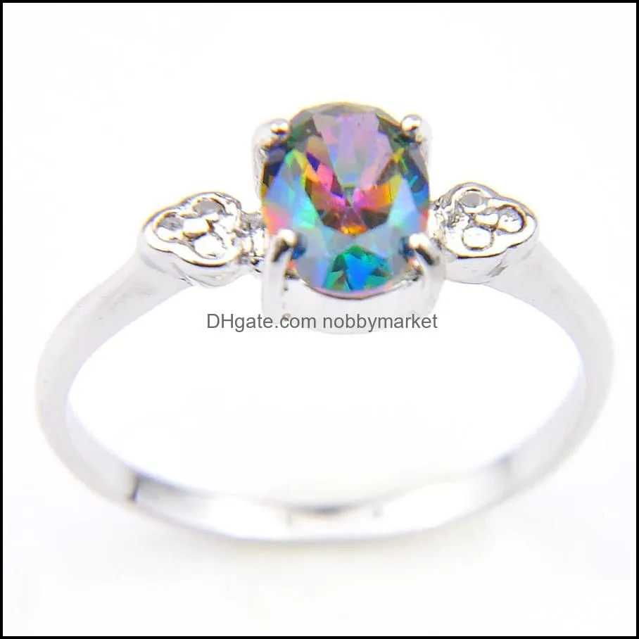 Holiday Gift Women`s Fire Rainbow Color Mystic Topaz Gems 925 Sterling Silver Ring Russia American Australia Weddings Ring Jewelry