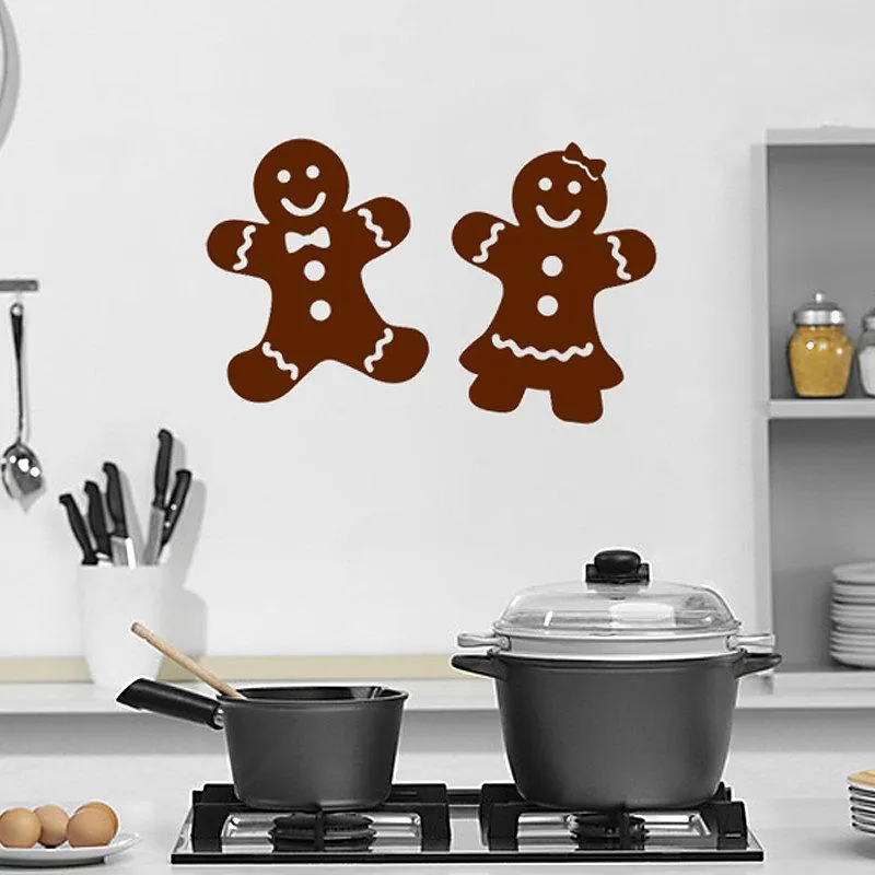 Wall Stickers Gingerbread Decal Kitchen Art Mural Cute Cookie Pattern Man And Woman Modern Holiday Home Decor SYY976