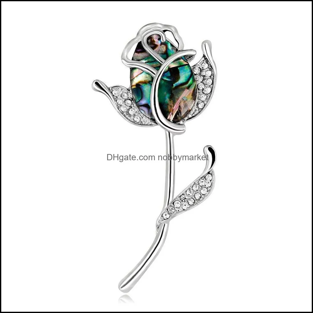 Rose Brooch Fashion Shell Crystal Embellish Flower Brooches for Women Wedding Corsage Pins Jewelry