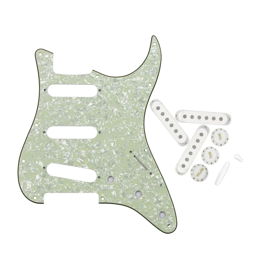 Ensemble de pièces de guitare SSS Pickguard Scratch Plate 48/50/52mm Pickup Covers 2 Tone 1 Volume Boutons Switch Cap Whammy Bar Tip